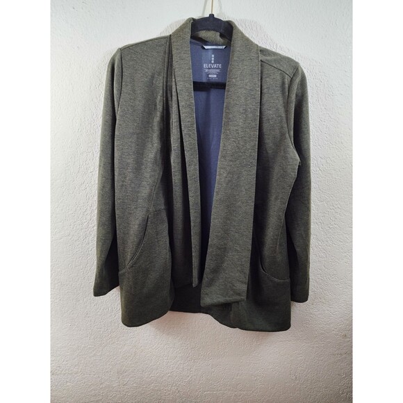 Elevate Womens S Green Wool Blend Long Sleeve Draped Open Front Cardigan Pockets - Picture 1 of 7